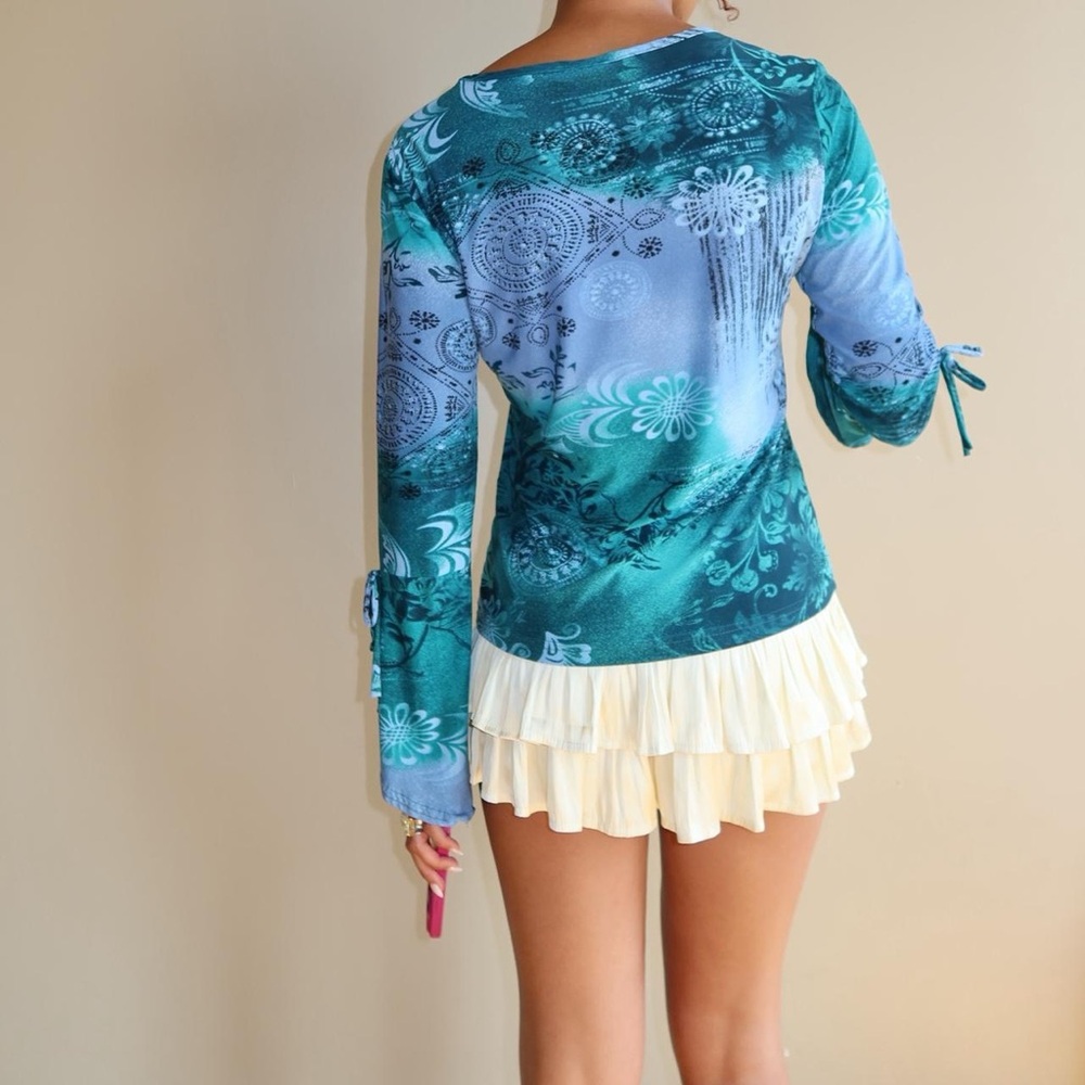 Y2K Blue Green Mesh Floral Top – NYC Design Co 2000s Fairycore Small - Picture 7 of 8